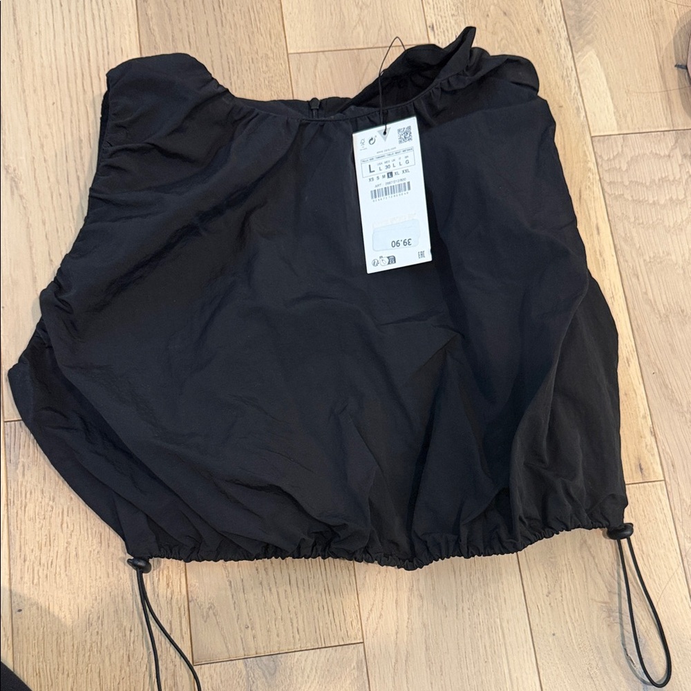 Zara Black Cropped Drawstring Shell Tank - Picture 2 of 5